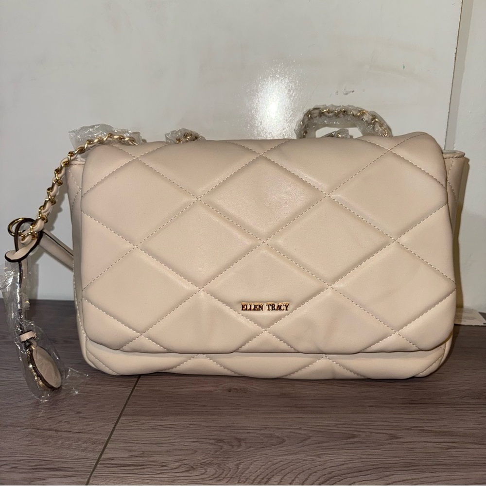 Ellen Tracy Beige Quilted Shoulder Bag